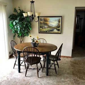 Dining room table in a temporary furnished housing