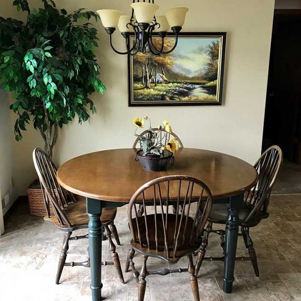 Kitchen table looking out over patio